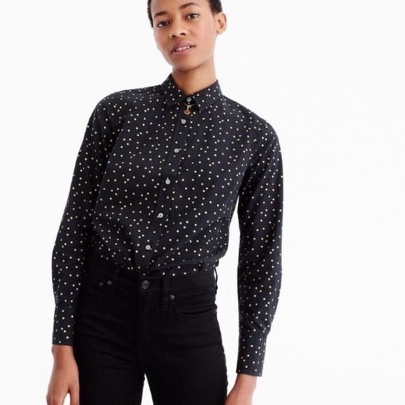 J. Crew Tops - 🌵J.Crew Polka Dot Shirt Black Gold Sz 8